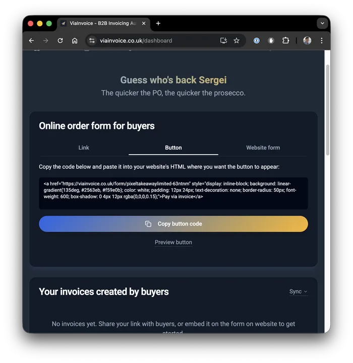 ViaInvoice Pay via invoice button for e-commerce websites